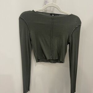 ZARA long sleeve dark grey charcoal crop top